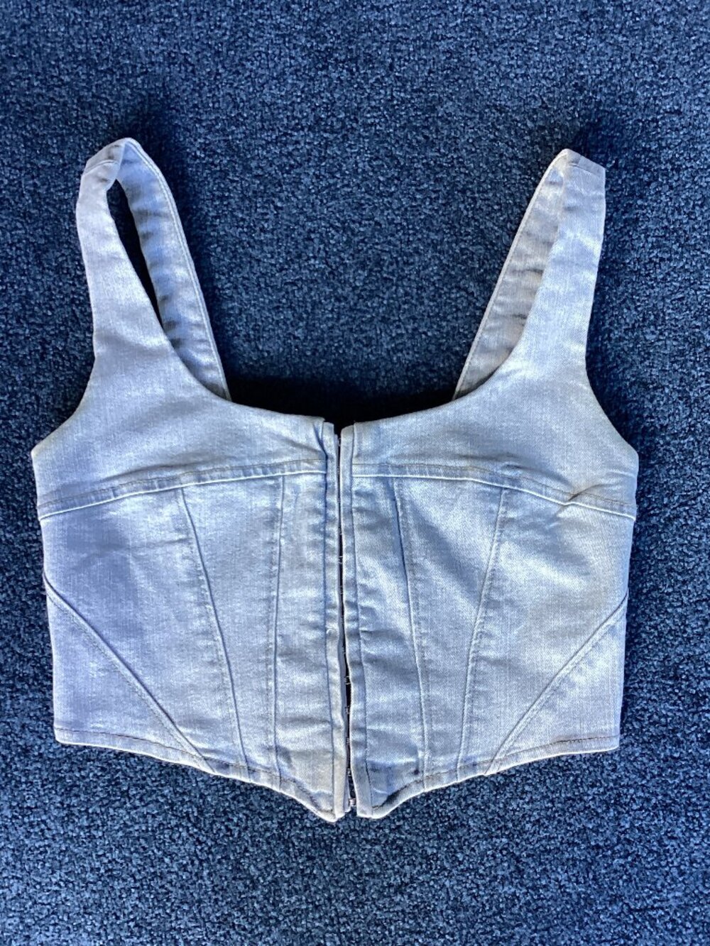 Calypso Light Wash Blue Denim Bustier With Straps - Small